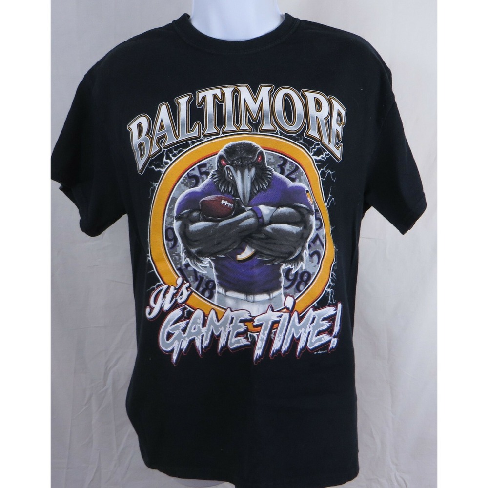 Baltimore Ravens It's Game Time Tshirt Black 100% Cotton Size Med